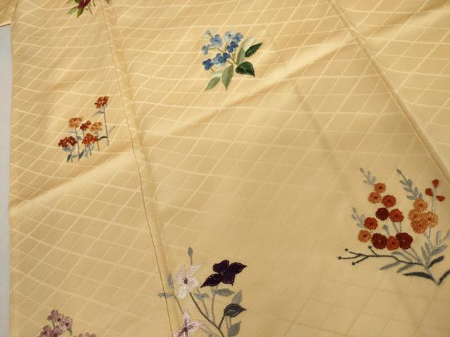 平和屋着物●訪問着　総刺繍　草花文　正絹　逸品　AABL0091cs
