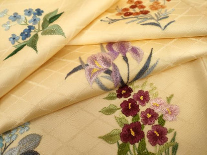 平和屋着物●訪問着　総刺繍　草花文　正絹　逸品　AABL0091cs