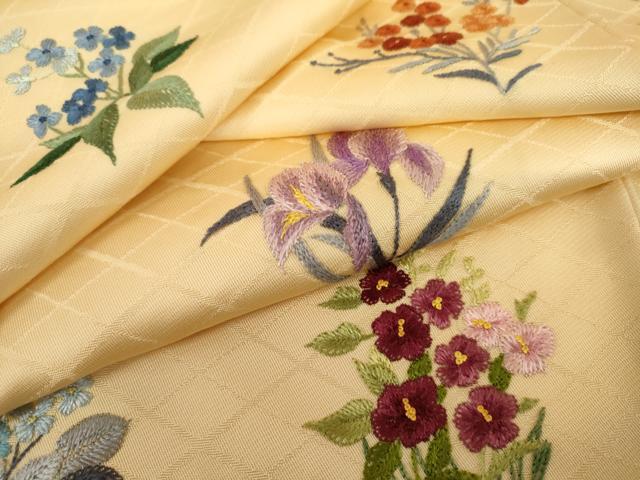 平和屋着物●訪問着　総刺繍　草花文　正絹　逸品　AABL0091cs