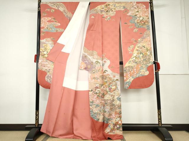 平和屋着物●豪華振袖　道長吉祥花松文　金彩　正絹　逸品　AABL0092cs