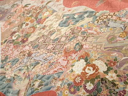 平和屋着物●豪華振袖　道長吉祥花松文　金彩　正絹　逸品　AABL0092cs