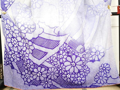 平和屋着物●豪華振袖　総絞り　絵巻花文　暈し染め　正絹　逸品　AABL0093cs