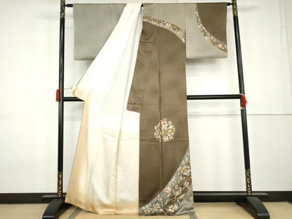 平和屋着物●染織作家　染織デザイナー　大島明　訪問着　更紗花文　金銀彩　正絹　逸品　AABL0094cs