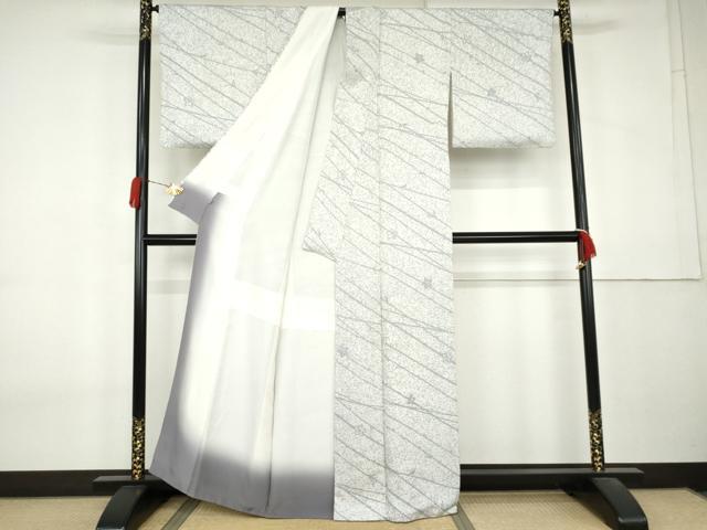 平和屋着物●京都手描友禅　中嶋剛司　小紋　舞花文　丹後ちりめん　反端付き　正絹　逸品　AABL0096cs