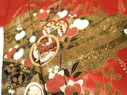 平和屋着物●豪華振袖　駒刺繍　橘　花蝶文　暈し染め　金彩　正絹　逸品　AABL0097cs