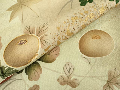 平和屋着物●ファッションデザイナー 花井幸子　訪問着　駒刺繍　光琳菊　梅　暈し染め　金彩　正絹　逸品　AABL0098cs
