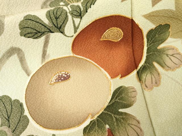 平和屋着物●ファッションデザイナー 花井幸子　訪問着　駒刺繍　光琳菊　梅　暈し染め　金彩　正絹　逸品　AABL0098cs