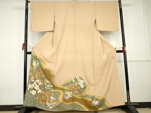 平和屋着物●ファッションデザイナー 花井幸子　色留袖　駒刺繍　松竹梅丸文　暈し染め　金糸　金彩　正絹　逸品　AABL0100cs