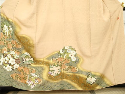 平和屋着物●ファッションデザイナー 花井幸子　色留袖　駒刺繍　松竹梅丸文　暈し染め　金糸　金彩　正絹　逸品　AABL0100cs