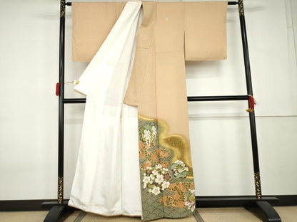 平和屋着物●ファッションデザイナー 花井幸子　色留袖　駒刺繍　松竹梅丸文　暈し染め　金糸　金彩　正絹　逸品　AABL0100cs