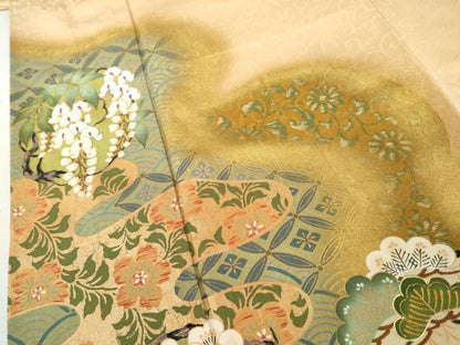 平和屋着物●ファッションデザイナー 花井幸子　色留袖　駒刺繍　松竹梅丸文　暈し染め　金糸　金彩　正絹　逸品　AABL0100cs