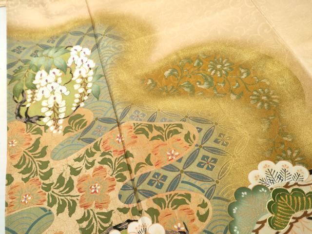 平和屋着物●ファッションデザイナー 花井幸子　色留袖　駒刺繍　松竹梅丸文　暈し染め　金糸　金彩　正絹　逸品　AABL0100cs