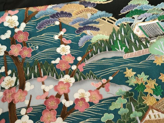 平和屋着物●豪華黒留袖　蘇州刺繍　作家物　渡り橋松竹梅風景文　正絹　逸品　AABL0102cs