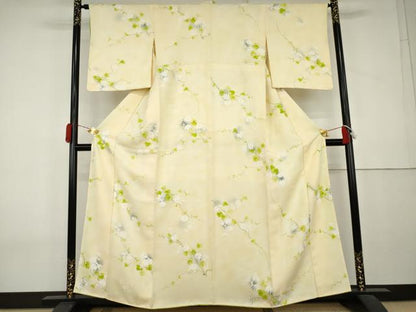 平和屋着物●上質な小紋　手描き　地紋起こし　花蔦の葉文　暈し染め　正絹　逸品　AABL0106cs