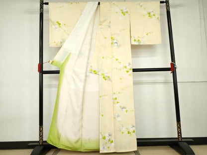 平和屋着物●上質な小紋　手描き　地紋起こし　花蔦の葉文　暈し染め　正絹　逸品　AABL0106cs