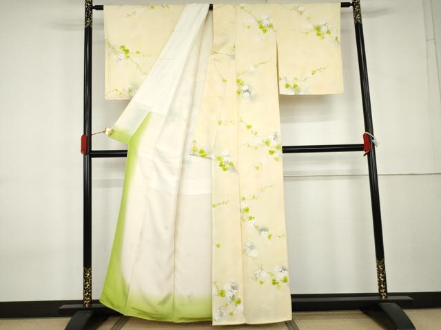 平和屋着物●上質な小紋　手描き　地紋起こし　花蔦の葉文　暈し染め　正絹　逸品　AABL0106cs