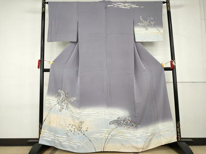 平和屋着物●訪問着　友禅　駒刺繍　枝葉文　暈し染め　金糸　金彩　正絹　逸品　AABL0110cs