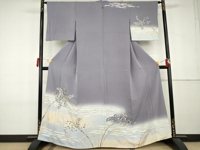 平和屋着物●訪問着　友禅　駒刺繍　枝葉文　暈し染め　金糸　金彩　正絹　逸品　AABL0110cs