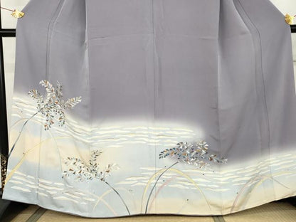 平和屋着物●訪問着　友禅　駒刺繍　枝葉文　暈し染め　金糸　金彩　正絹　逸品　AABL0110cs