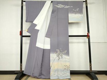 平和屋着物●訪問着　友禅　駒刺繍　枝葉文　暈し染め　金糸　金彩　正絹　逸品　AABL0110cs
