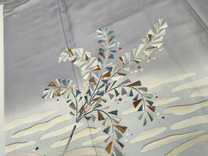 平和屋着物●訪問着　友禅　駒刺繍　枝葉文　暈し染め　金糸　金彩　正絹　逸品　AABL0110cs