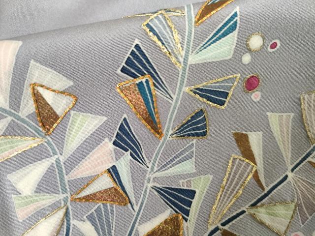 平和屋着物●訪問着　友禅　駒刺繍　枝葉文　暈し染め　金糸　金彩　正絹　逸品　AABL0110cs