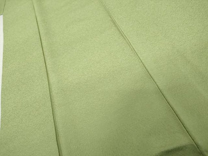 平和屋着物●上質な色無地　氷割れ地紋　柳色　正絹　逸品　AABL0112cs