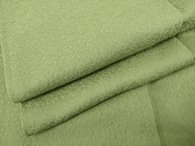 平和屋着物●上質な色無地　氷割れ地紋　柳色　正絹　逸品　AABL0112cs