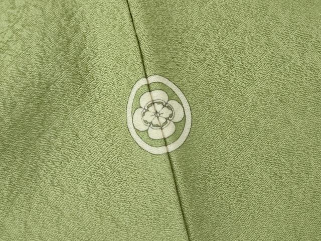 平和屋着物●上質な色無地　氷割れ地紋　柳色　正絹　逸品　AABL0112cs