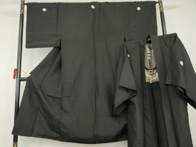 平和屋着物●男性　黒紋付・羽織セット　正絹　逸品　AABL0115cs