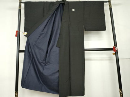 平和屋着物●男性　黒紋付・羽織セット　正絹　逸品　AABL0115cs