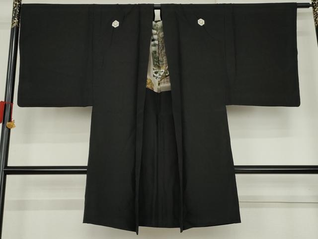 平和屋着物●男性　黒紋付・羽織セット　正絹　逸品　AABL0115cs