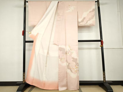 平和屋着物●訪問着　絞り　刺繍　枝花文　金彩　正絹　逸品　AABL0117cs