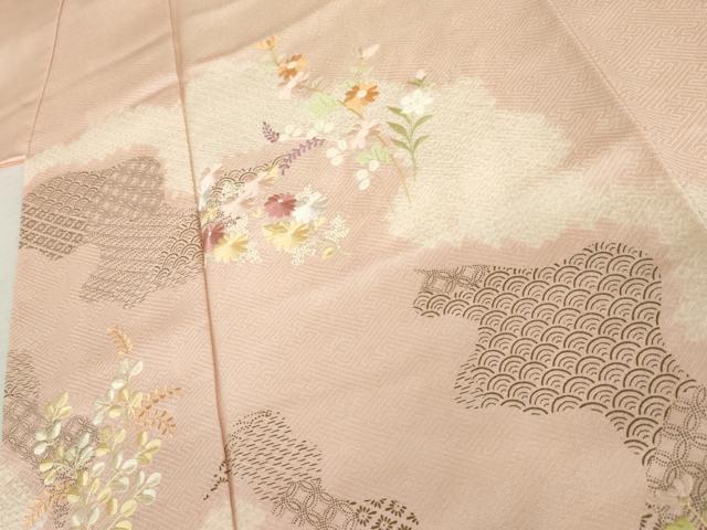 平和屋着物●訪問着　絞り　刺繍　枝花文　金彩　正絹　逸品　AABL0117cs