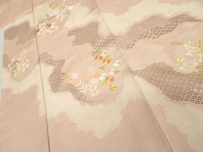 平和屋着物●訪問着　絞り　刺繍　枝花文　金彩　正絹　逸品　AABL0117cs