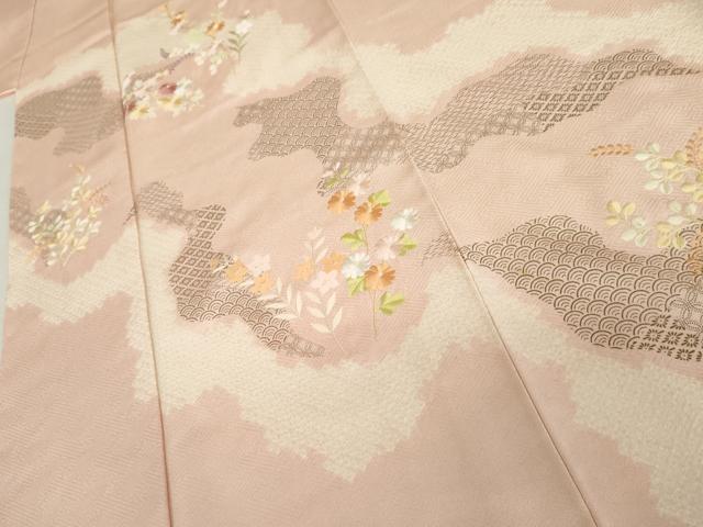 平和屋着物●訪問着　絞り　刺繍　枝花文　金彩　正絹　逸品　AABL0117cs