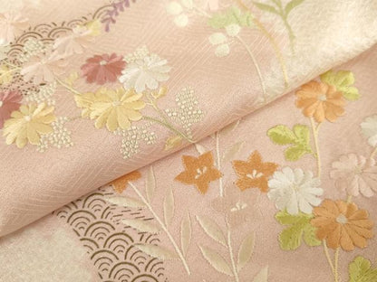 平和屋着物●訪問着　絞り　刺繍　枝花文　金彩　正絹　逸品　AABL0117cs