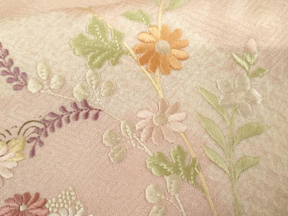平和屋着物●訪問着　絞り　刺繍　枝花文　金彩　正絹　逸品　AABL0117cs