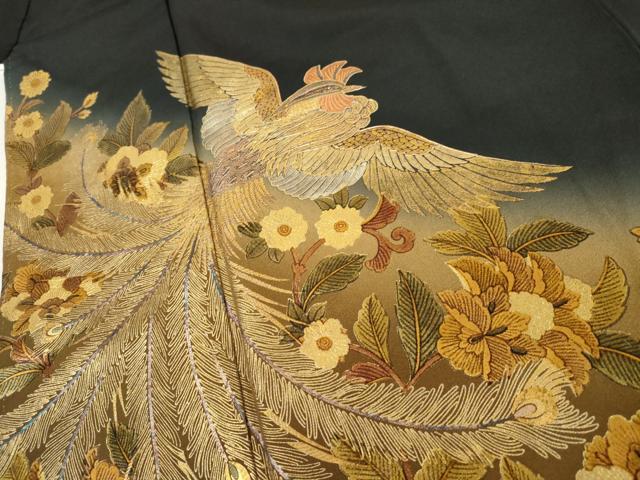 平和屋着物●豪華黒留袖　泰常　鳳凰更紗花文　暈し染め　金銀彩　正絹　逸品　AABL0119cs