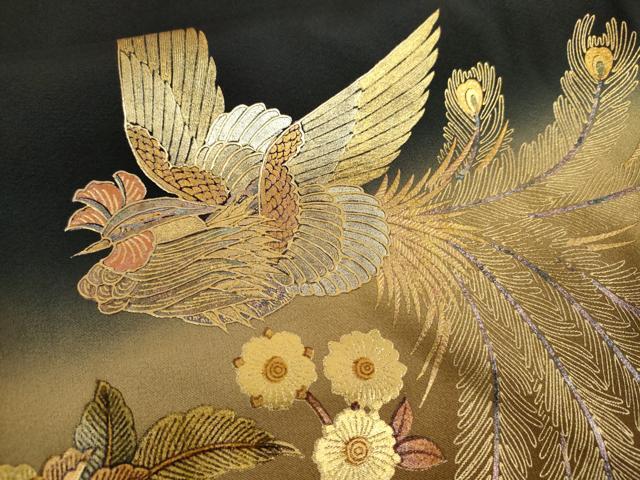 平和屋着物●豪華黒留袖　泰常　鳳凰更紗花文　暈し染め　金銀彩　正絹　逸品　AABL0119cs
