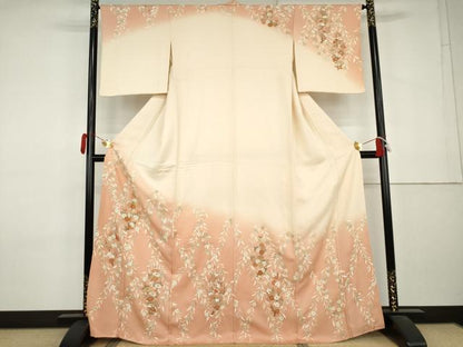 平和屋着物●訪問着　駒刺繍　枝垂れ桜文　暈し染め　金彩　正絹　逸品　AABL0120cs