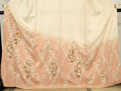 平和屋着物●訪問着　駒刺繍　枝垂れ桜文　暈し染め　金彩　正絹　逸品　AABL0120cs