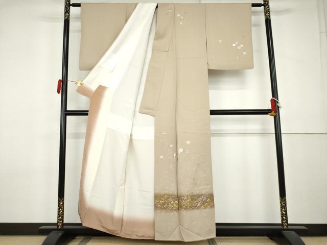 平和屋着物●訪問着　枝花文　暈し染め　金銀彩　正絹　逸品　AABL0123cs