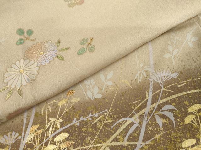 平和屋着物●訪問着　枝花文　暈し染め　金銀彩　正絹　逸品　AABL0123cs