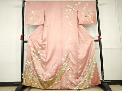 平和屋着物●訪問着　駒刺繍　雪輪松文　金銀彩　正絹　逸品　AABL0126cs