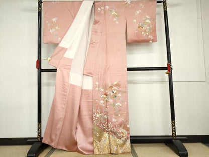 平和屋着物●訪問着　駒刺繍　雪輪松文　金銀彩　正絹　逸品　AABL0126cs