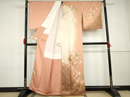 平和屋着物●訪問着　駒刺繍　扇面花文　暈し染め　金彩　やまと誂製　正絹　逸品　AABL0128cs