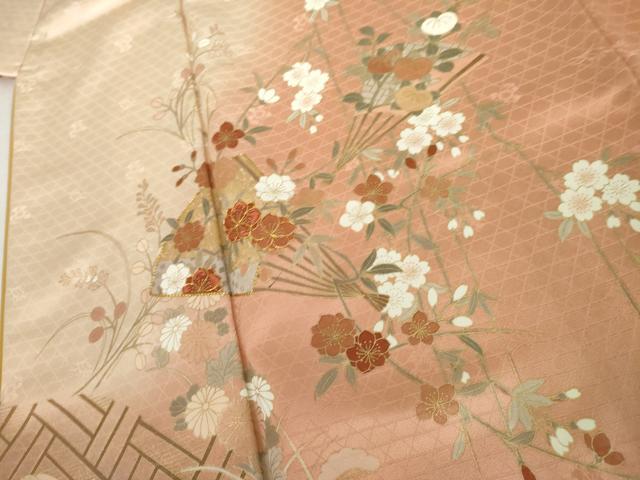 平和屋着物●訪問着　駒刺繍　扇面花文　暈し染め　金彩　やまと誂製　正絹　逸品　AABL0128cs