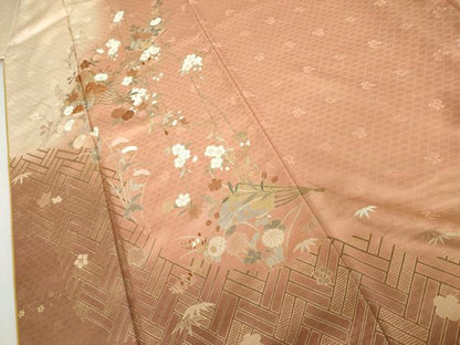 平和屋着物●訪問着　駒刺繍　扇面花文　暈し染め　金彩　やまと誂製　正絹　逸品　AABL0128cs