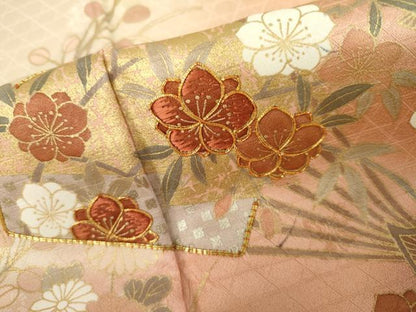 平和屋着物●訪問着　駒刺繍　扇面花文　暈し染め　金彩　やまと誂製　正絹　逸品　AABL0128cs
